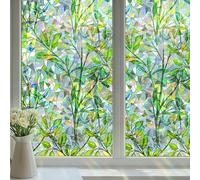 DARUITE Stained Glass Window Film, Green Leaf Pattern Window Film Privacy, Static Cling without Glue Anti UV Decorative Privacy Film for Glass Windows for Home, Office 30x200cm