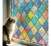 DARUITE Stained Glass Window Film Privacy Diamond Pattern 44 x 200cm | 3D Rainbow Effect, Decorative, UV Protection, Static Cling, Reusable, for Living Room, Bedroom, Kitchen, Office, Doors
