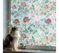 DARUITE Stained Glass Window Film, Rainbow Effect Rose Pattern Decorative Window Films, Anti UV Static Privacy Film for Glass Windows for Home Office, 90 x 200cm