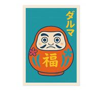 Daruma Doll Poster, Retro Japanese Matchbox Artwork, Vintage Wall Art Print, A5 (Print Only) - 21x14.8cm
