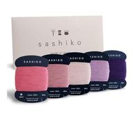 DARUMA Sashiko 100% Cotton Card Type Thread (40m) x 5 Colors with English Manual, Sewing and Embroidery Set (Fine, Tefutefu)