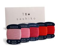Daruma sashiko Thread 100% Cotton, Card Type (40m) x 5 Colours with English Manual, Affordable Sewing and Embroidery kit (Thin, hanafubuki)