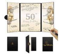 DARUNAXY Black Gold Happy 50th Birthday Alternative Signature Guest Book | 50th Birthday Party Decorations for Men Women Cheers to 50 Years Old Gifts 50 Birthday Signing Card Board Party Supplies