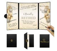 DARUNAXY Black Gold Officially Retired Alternative Signature Guest Book | Retirement Party Decorations for Men Women Happy Retirement Gifts Signing Card Board for Retirement Farewell Party Supplies