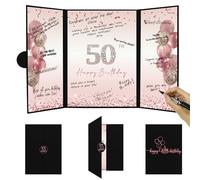 DARUNAXY Black & Rose Gold 50th Birthday Alternative Signature Guest Book | Happy 50th Birthday Party Decorations for Women, 50 Birthday Signing Card Board Party Supplies Cheers to 50 Years Old Gift