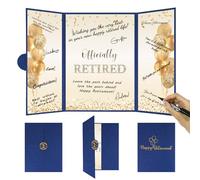 DARUNAXY Blue Gold Officially Retired Alternative Signature Guest Book | Retirement Party Decorations for Men Women Navy Blue Happy Retirement Gifts Signing Card Board for Farewell Party Supplies