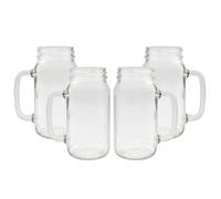 Darware Mason Jar Mugs with Handles (24oz, Clear, 4-Pack); Glass Drinking Glasses for Cold Beverages, Decoration, Storage, Party Favors, Cocktails, Floats