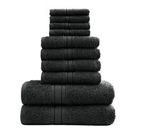 DARWEN STAR 10 Piece Towel Set UK 100% Cotton 500 GSM - Bathroom Towel Bale Set, Soft Absorbent Quick Dry Bath Towels Set, 4 Face Cloths 4 Hand Towels 2 Bath Towels, Hotel Quality (Black)