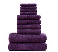 DARWEN STAR 10 Piece Towel Set UK 100% Cotton 500 GSM - Bathroom Towel Bale Set, Soft Absorbent Quick Dry Bath Towels Set, 4 Face Cloths 4 Hand Towels 2 Bath Towels, Hotel Quality (Purple)