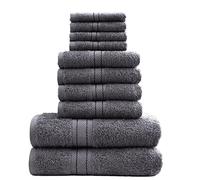 DARWEN STAR 10 Piece Towel Set UK 100% Cotton 500 GSM - Bathroom Towel Bale Set, Soft Absorbent Quick Dry Bath Towels Set, 4 Face Cloths 4 Hand Towels 2 Bath Towels, Hotel Quality (Grey)