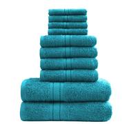 DARWEN STAR 10 Piece Towel Set UK 100% Cotton 500 GSM - Bathroom Towel Bale Set, Soft Absorbent Quick Dry Bath Towels Set, 4 Face Cloths 4 Hand Towels 2 Bath Towels, Hotel Quality (Aqua)