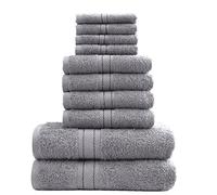DARWEN STAR 10 Piece Towel Set UK 100% Cotton 500 GSM - Bathroom Towel Bale Set, Soft Absorbent Quick Dry Bath Towels Set, 4 Face Cloths 4 Hand Towels 2 Bath Towels, Hotel Quality (Light Grey)