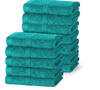 DARWEN STAR 12 Pack Face Cloths 30x30 cm 100% Cotton - Highly Absorbent Quick Dry Wash Cloths, Soft Durable Flannel Face Towels for Everyday Use (Kingfisher)