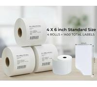 DARWEN STAR 4x6 Thermal Shipping Labels - 1400 Pack (4 Rolls x 350) 100mm x 150mm Waterproof Labels - Compatible with Zebra, Rollo, Jadens, Polono & Munbyn etc - Ideal for Royal Mail, Evri, DPD & UPS