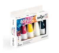 Darwi For You DF5150005K01C - Acrylic Paints set in Primary Colours 5x75 ml Starter set Primary Blue Primary Magenta Primary Yellow Titanium White Lamp Black