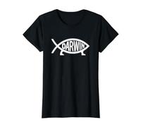 Darwin Ichthys Fish Symbol Fun Atheist TEE Value Graphic T-Shirt, Women, Black, XS