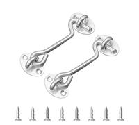 Daryunk 2PCS 3 Inch Hook and Eye Latch, 75mm Silver Gate Hooks Stainless Steel Cabin Hook, Hooks Eye Latch Door Lock, for Wooden Doors, Window Supports and Door Locks