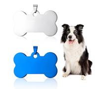 Daryunk 2pcs Bone Shaped Dog Tag, Stainless Steel Pet Id Tags, with Keychains, for Dogs and Cats, Blue and Silver