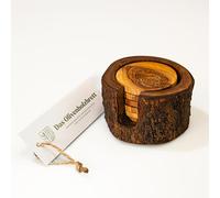 DAS OLIVENHOLZBRETT® Coasters Set of 6 Rustic with Olive Wood Holder / Glass Coaster Set Made of Wood/Round/Wooden Coasters Including Storage Box/Olive Wood/Table Protector for Glasses