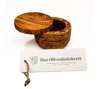 das Olivenholzbrett® Magnetic Box Olive Wood Tin with Swivel Lid Flat / Salt Box with Wooden Lid / Olive Wood Tin for Salt and Spices / Round 10 cm Diameter
