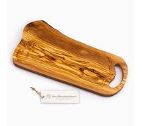 DAS OLIVENHOLZBRETT Olive Wood Chopping Board, Serving Board with Handle and Juice Groove, Natural Shape (50 cm)