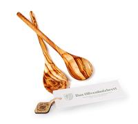 das Olivenholzbrett Olive Wood Cooking Spoon, 2 Pieces Set, Handmade, Brown | Spoon set made of olive wood, wooden spoon, classic spoon shape, universal use, high quality