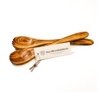 das Olivenholzbrett® Salad Servers / Serving Cutlery Short Prongs / 30 cm | Classic Olive Wood Salad Fork and Spoon / High Quality and Durable / Wooden Kitchen Utensil / Wooden Spoon
