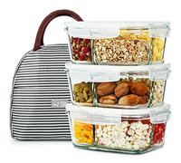 DAS TRUST 3 Pack 36oz Bento Box Glass Meal Prep Containers with 3 Compartments, Glass Food Storage Containers with Lids, Meal Prep Bowls, Lunch Box, Oven & Microwave Safe