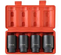DASBET 1/2" Drive Deep Impact Socket Set Metric 30mm, 32mm, 34mm, 36mm | 4PCS Heavy Duty Drive Deep Spindle Axle Nut Impact Socket Set 12 Point