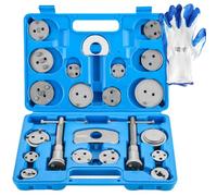 DASBET 24PCS Brake Caliper Rewind Tool Heavy Duty Disc Brake Caliper Tool Set for Brake Pad Replacement Front & Rear Brake Piston Rewind Tool with Storage Case & One Pair of Glove(Blue)