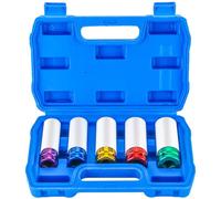 DASBET 5PCS Lug Nut Impact Socket Kit 1/2 Inch Drive Impact Wheel Nut Socket Set Thin Wall Deep Wheel Protector Sockets 6 Point, Metric 15mm, 17mm, 19mm, 21mm, 22mm