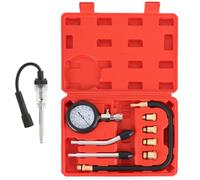DASBET 9PCS Compression Tester Kit with Spark Plug Tester | Engine Compression Testing Tool Petrol 0-20 Bar & 0-300 psi Car and Motorcycle Engine Testing Tools for Cylinder Pressure Gauge (Red)