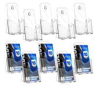 DASBET A6 Acrylic Brochure Holders, 10 Pack Perspex Brochure Holders | Pamphlet Holder Clear Literature Countertop Organizer Plastic Flyer Display Stand for Magazine, Document, Booklet