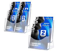 DASBET Acrylic A4 Brochure Holder, 2 Pack 2-Tier Leaflet Holder Desktop & Wall Mounted Document Brochure Stand A4 Portrait Display Stand for Magazine, Pamphlet, Flyer, Leaflet, Literature