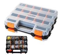 DASBET Double-Sided Tool Organizer 34-Compartment Storage Box Customizable Removable Dividers Tool Box with Transparent Lid DIY Hardware Assortment Organizer for Screws, Nuts, Small Parts
