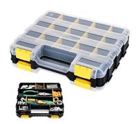 DASBET Double-Sided Tool Organizer 34-Compartment Storage Box Screw Storage Removable Dividers Tool Box with Transparent Lid DIY Hardware Assortment Organizer for Screws, Nuts, Small Parts (Yellow)