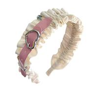 Dasbsug 2000s Maid Ruffle Lace Hairhoop With Heart Buckle Belt Metal Pin Hairband Role Play Costume Headdress For Cosplay Parties Ruffle Lace Hairhoop