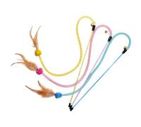 Dasbsug 3Pieces Interactive Cats Teaser Toy Set Colorful Elastic Net Tube Wand With Soft Feathered Stimulate Ability Furry Ball Teaser Cats Wand