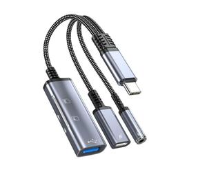 Dasbsug 5 in 1 Type C to C Fast Charging Adapter with 3.5mm Headphone, Memory Card Reader, Data Transfer for Keyboards Lightweight Adapter