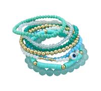 Dasbsug 8pcs Fashionable Soft Clay And Resin Evil Eyes Bracelets Colorful Beaded Handchain Stackable Party Wear Wristchain Evil Eyes