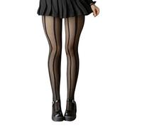 Dasbsug Large Size Thin Sheer Black Silk Leggings Tights For Women Geometric Striped Print See Through Pantyhose Stockings Women's Hosiery