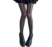 Dasbsug Plaids Checkered Pattern Sheer Black Tights Stockings For Women Japanese Styles Elegant Silk Pantyhose Legggings Hosiery Plaids Pattern Leggings