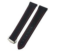 DASEB 19mm 20mm 21mm Canvas Leather Bottom Watchband for Omega Seamaster 300 Speedmaster AT150 Planet Ocean Nylon Watch Strap(Black Red 1,20mm)