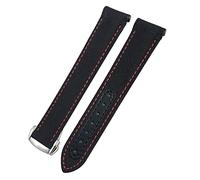 DASEB 19mm 20mm 21mm Canvas Leather Bottom Watchband for Omega Seamaster 300 Speedmaster AT150 Planet Ocean Nylon Watch Strap(Black Red,19mm)