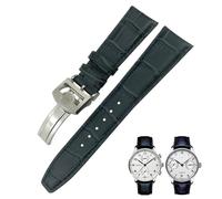 DASEB 20mm 21mm 22mm Curved End Genuine Cow Leather Watchband Replacement for IWC Portugieser PILOT'S Watches Folding Buckle(Blue 2,21mm)