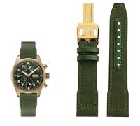 DASEB 20mm 21mm 22mm Nylon Leather Watchband，For IWC Le Petit Prince Big Pilot IW3777 Black Sport Canvas Watch Strap(Green gold,21mm)