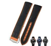 DASEB 20mm 22mm Cowhide Watch Bands for Omega Seamaster 300 Speedmaster DE VILLE Watch Strap for Men Bracelet Point buckle for man woman(Black orange orange,20mm)