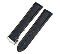 DASEB 20mm Curved Rubber Watchband Fit For Omega Speedmaster Moonwatch Seamaster 300 AT150 Strap(Black Orange,Silver Buckle)
