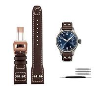 DASEB Genuine Leather Rivets Watchband For IWC Big Pilot Spitfire Cowhide Folding Buckle Watch Men Strap 21mm 22mm(Brown rose gold,21mm)