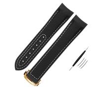 DASEB High Density Nylon Rubber Watchband For Omega X Swatch Joint MoonSwatch Constellation Waterproof 20mm Watch Strap Curved End Band(BK-white gold,20mm)